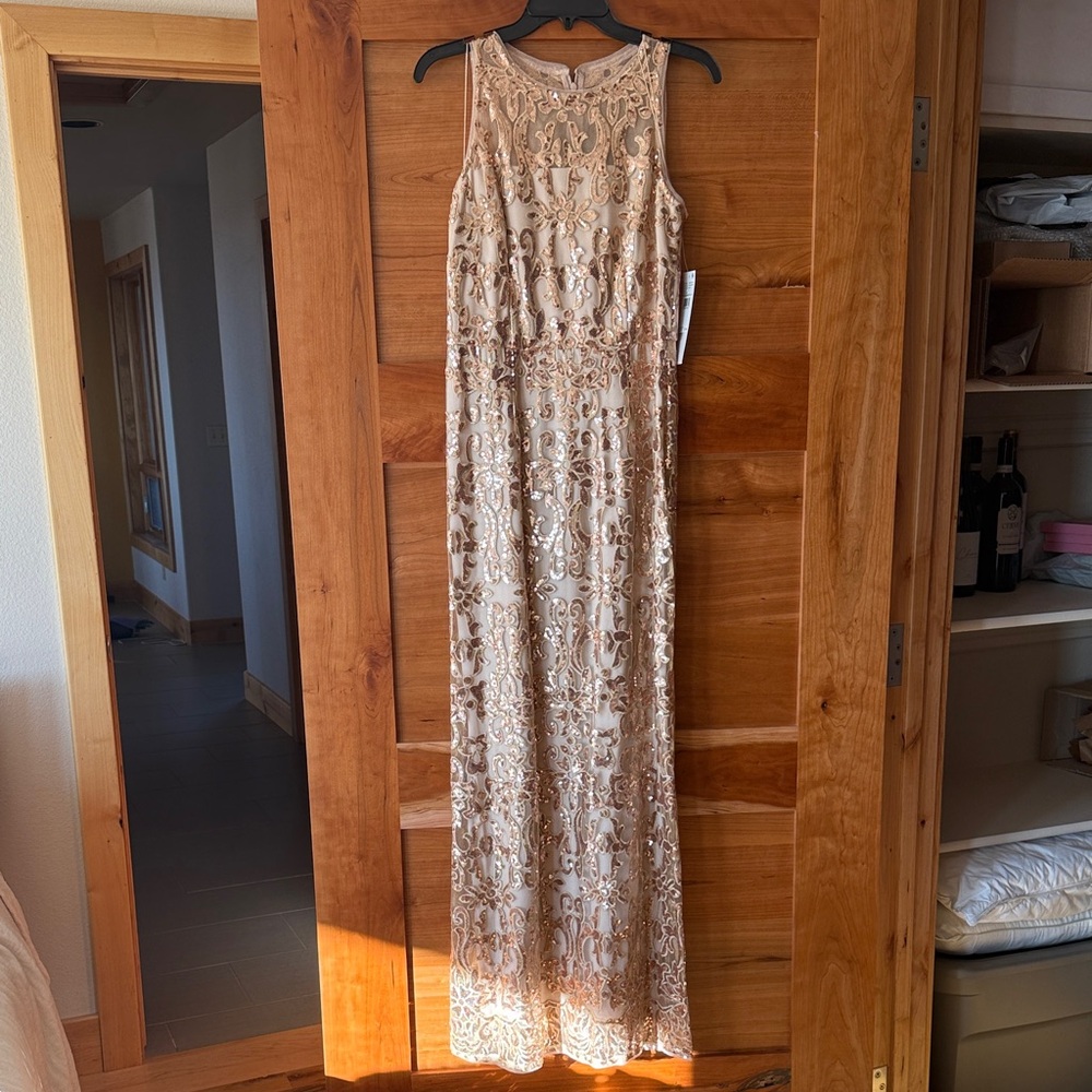 Adrianna Papell Gold Sequin Prom Dress